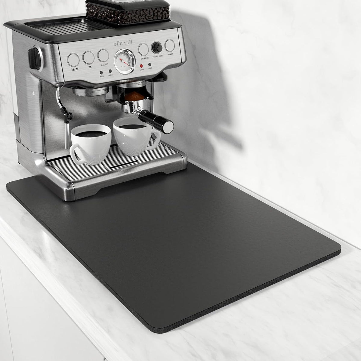 Rnivvi Coffee Mat, 16" x 24" Coffee Bar Mats for Espresso Machine Station Accessories and Organizer, Hide Stain Rubber Backed Absorbent Dish Drying Pad for Kitchen Counter, Cute Bar Decor Pad, Black