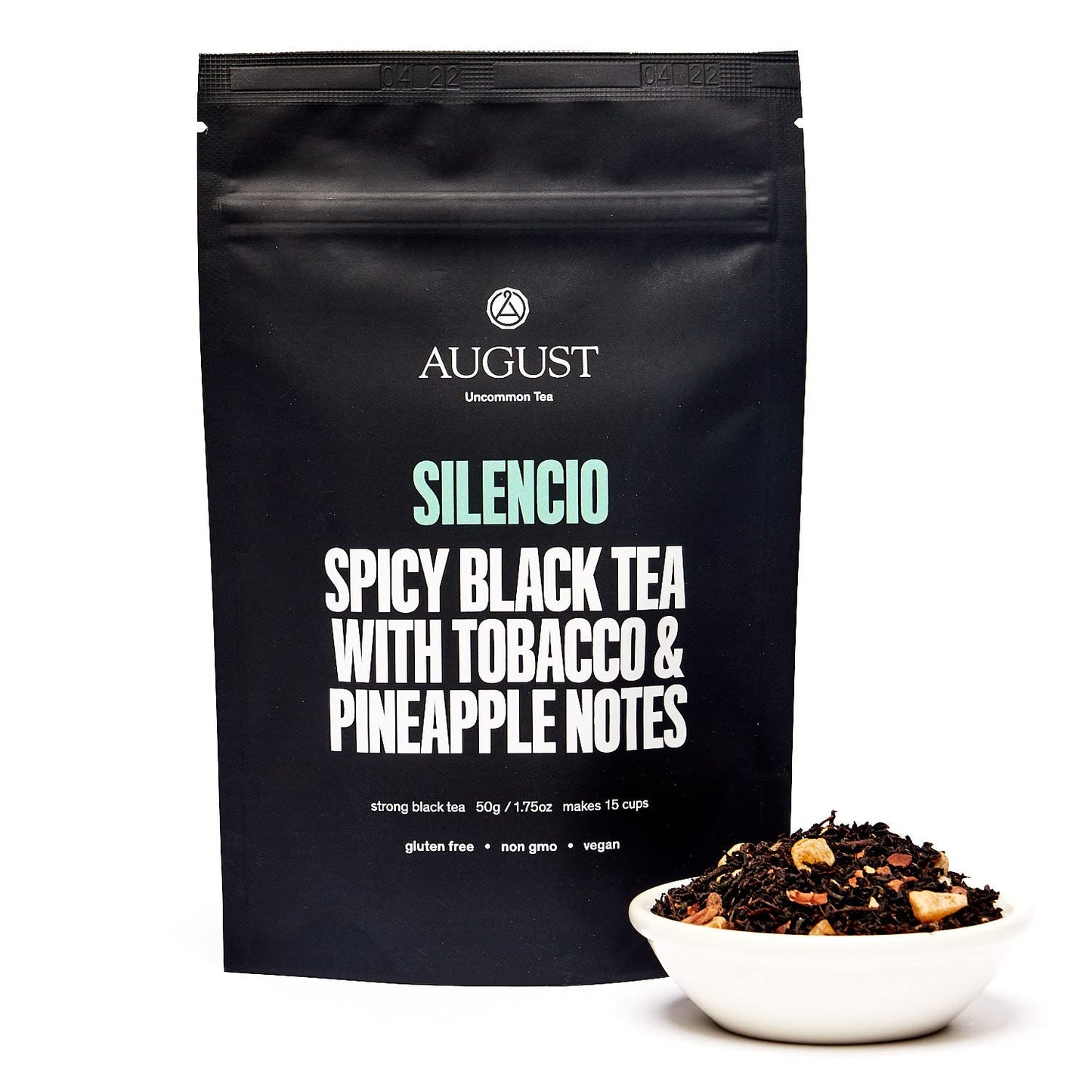 August Uncommon Silencio Loose Leaf Tea – Pineapple &amp; Cacao (1.8oz) | Dried Pineapple, Cacao Shell and Assam Tea – Vegan, Gluten-Free, Non-GMO South Indian Black Tea – Bold and Tropical Flavor