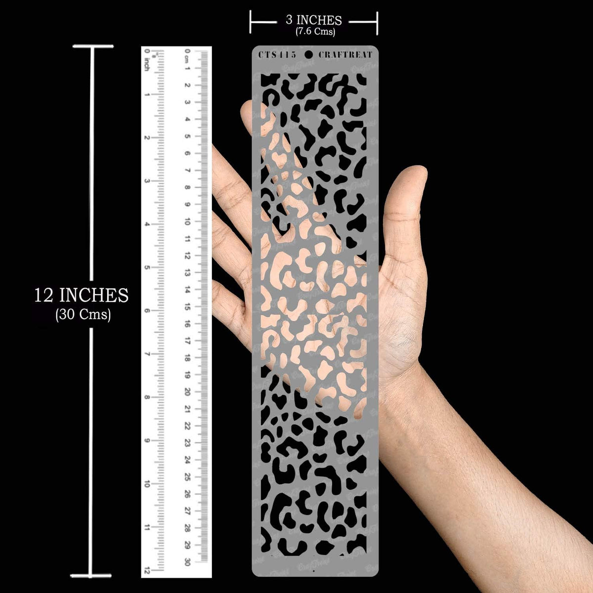 CrafTreat Reusable Cheetah Print Stencil – 3x12 Inches for Painting on Wood, Fabric, Canvas, Walls, and More – Perfect for DIY Crafts and Home Art Projects