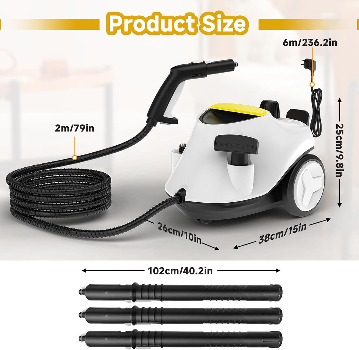 Steam Cleaner,Multipurpose Neat Canister Steamer with 27 Accessories, 5 Mins Heating with 1.5L Tank,Rolling Cleaning Machine for Carpet, Floors,Windows,Mirrors,Glass and Cars (White3)