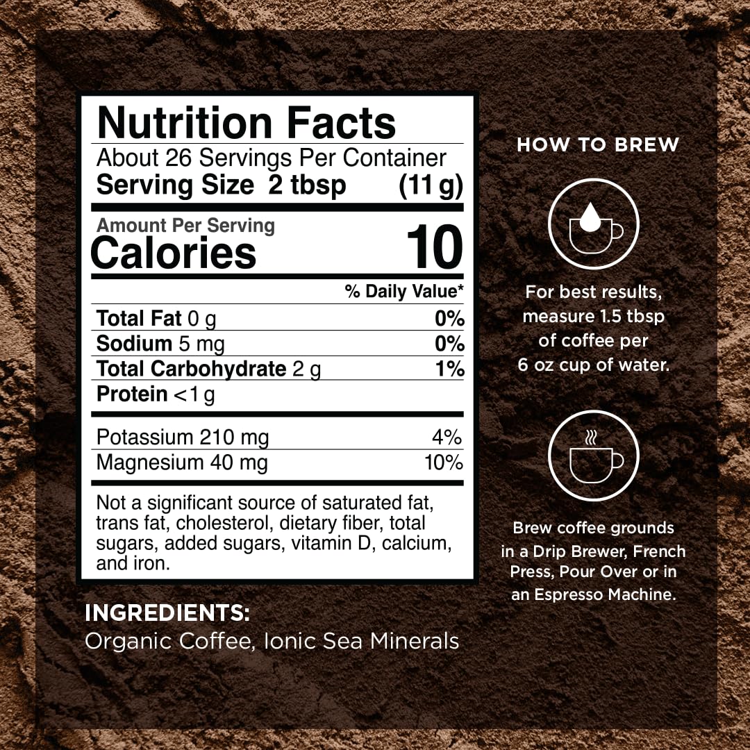 VitaCup Mineral Organic Medium Dark Roast Ground Coffee, 30oz, 3 Bags | Single Origin, Electrolytes, Sea Minerals
