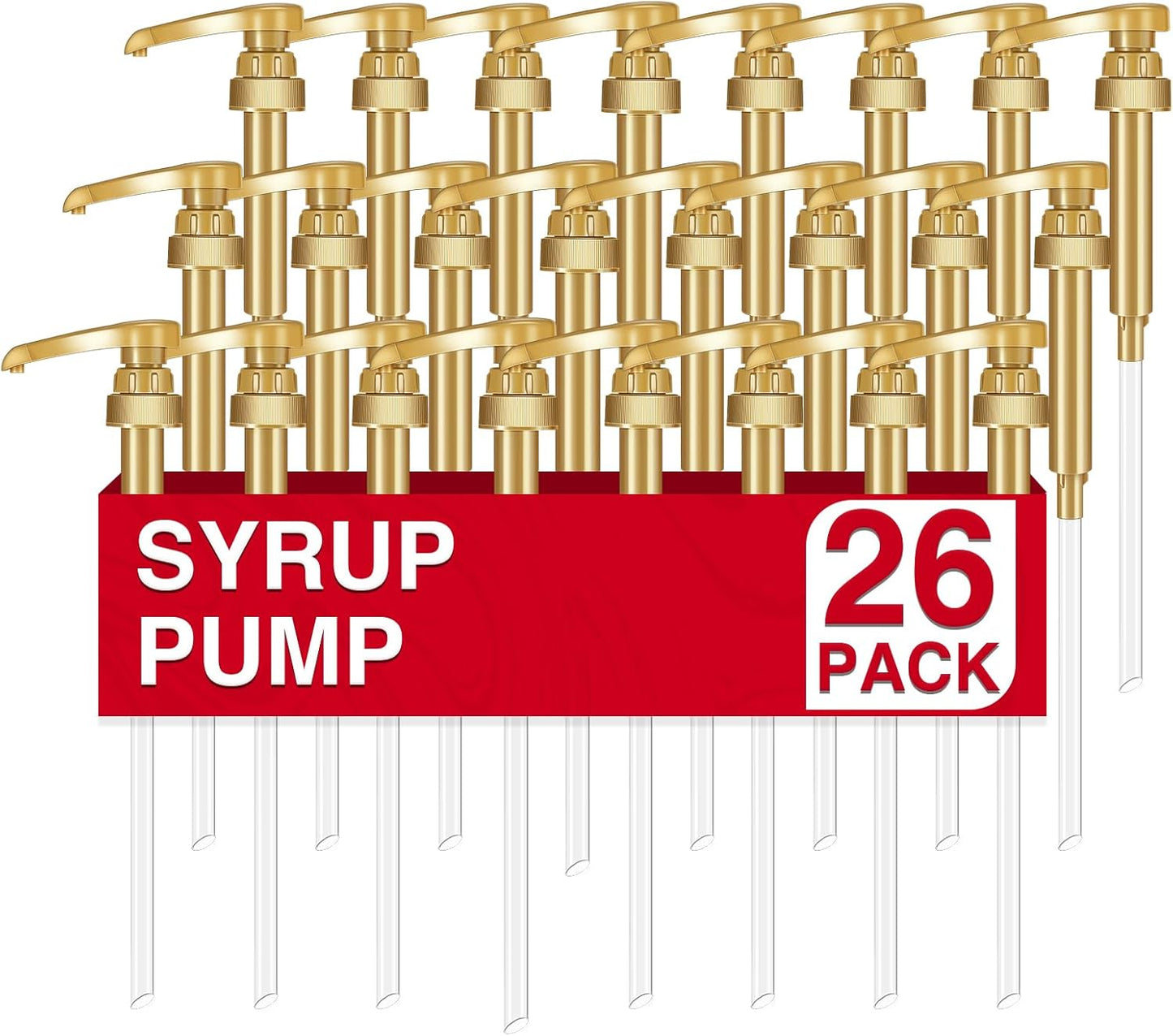 VOISEN Coffee Syrup Pumps, Syrup Pump, 26 Pack Gold Skinny Syrup Pump for 750ml 25.4oz Syrup Bottle,
