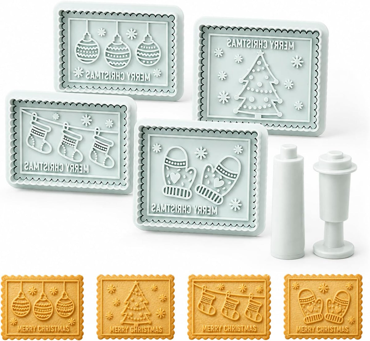 4-Piece 3D Merry Christmas Cookie Cutter and Stamp Set