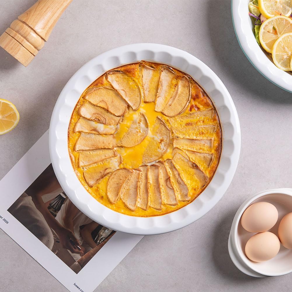 Sweejar Ceramic 10.4 Inches Pie Pan for Baking, Deep and Fluted Porcelain Round Pie Dish, Non-Stick Pie Plate for Pumpkin Pie, Apple Pie, Pie Pots with Morden Farmhouse Design (Blue &amp; Yellow)