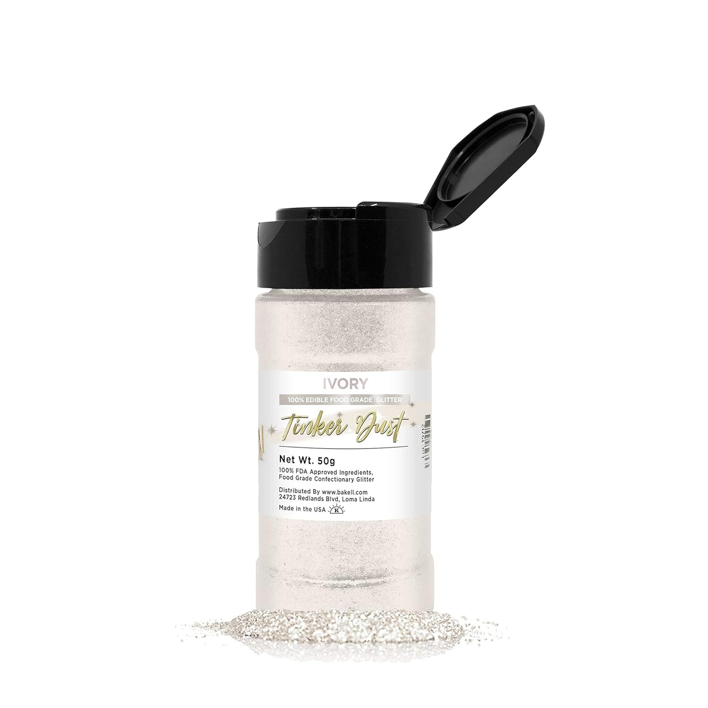 BAKELL Ivory Edible Glitter, 45 Grams | TINKER DUST Edible Glitter | KOSHER Certified | 100% Edible 