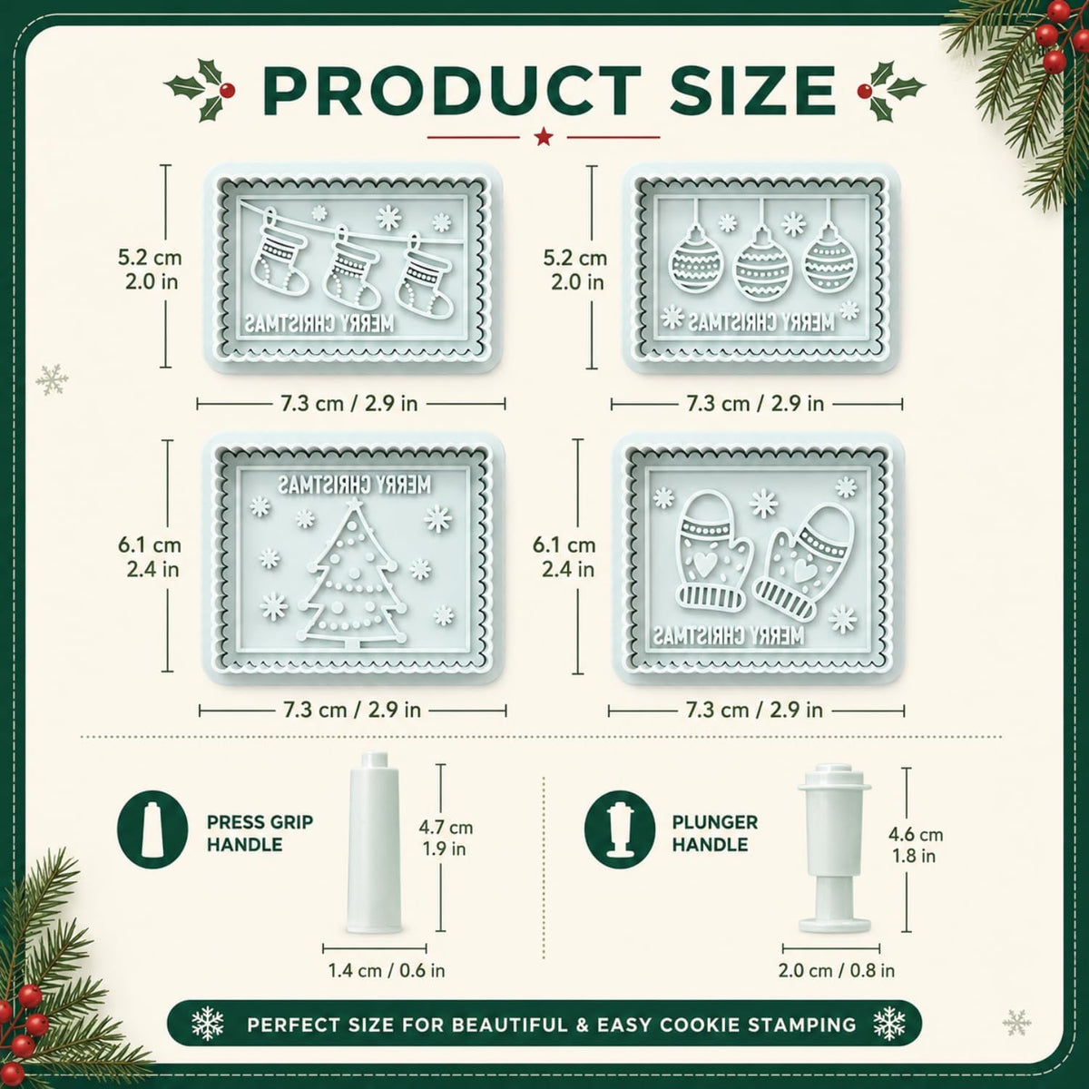 4-Piece 3D Merry Christmas Cookie Cutter and Stamp Set