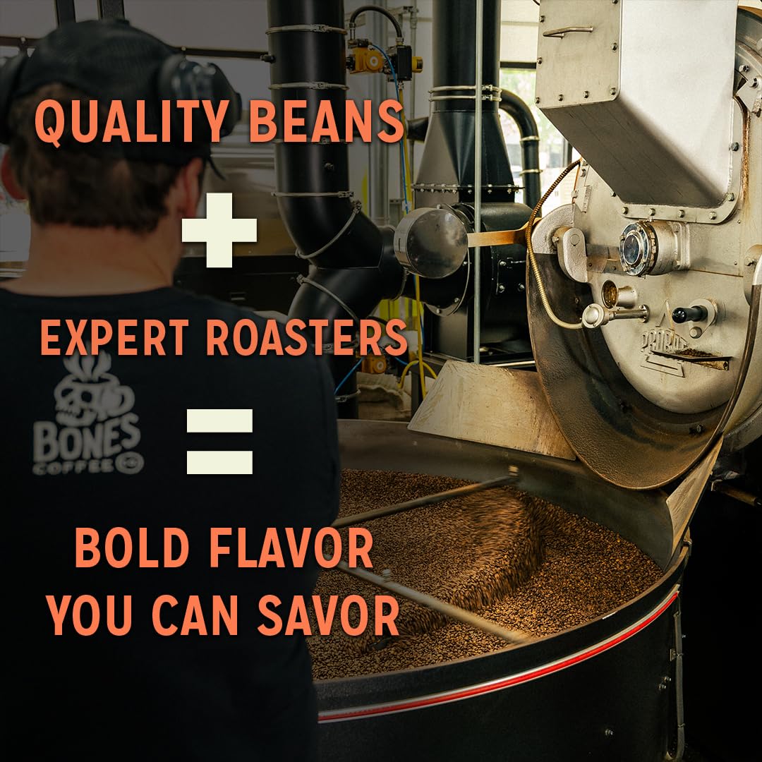 Bones Coffee Company Dragon's Lair - Dark Roast Coffee - Ground - Low-Acid Arabica Coffee Beans - South/Central America and Indonesia Grown - Unflavored - 12 Oz