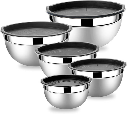 Lazycorner Mixing Bowls with Airtight Lids Set 5 Pcs Stainless Steel Bowls Set Baking Set Non-Slip Silicone Bottoms Great