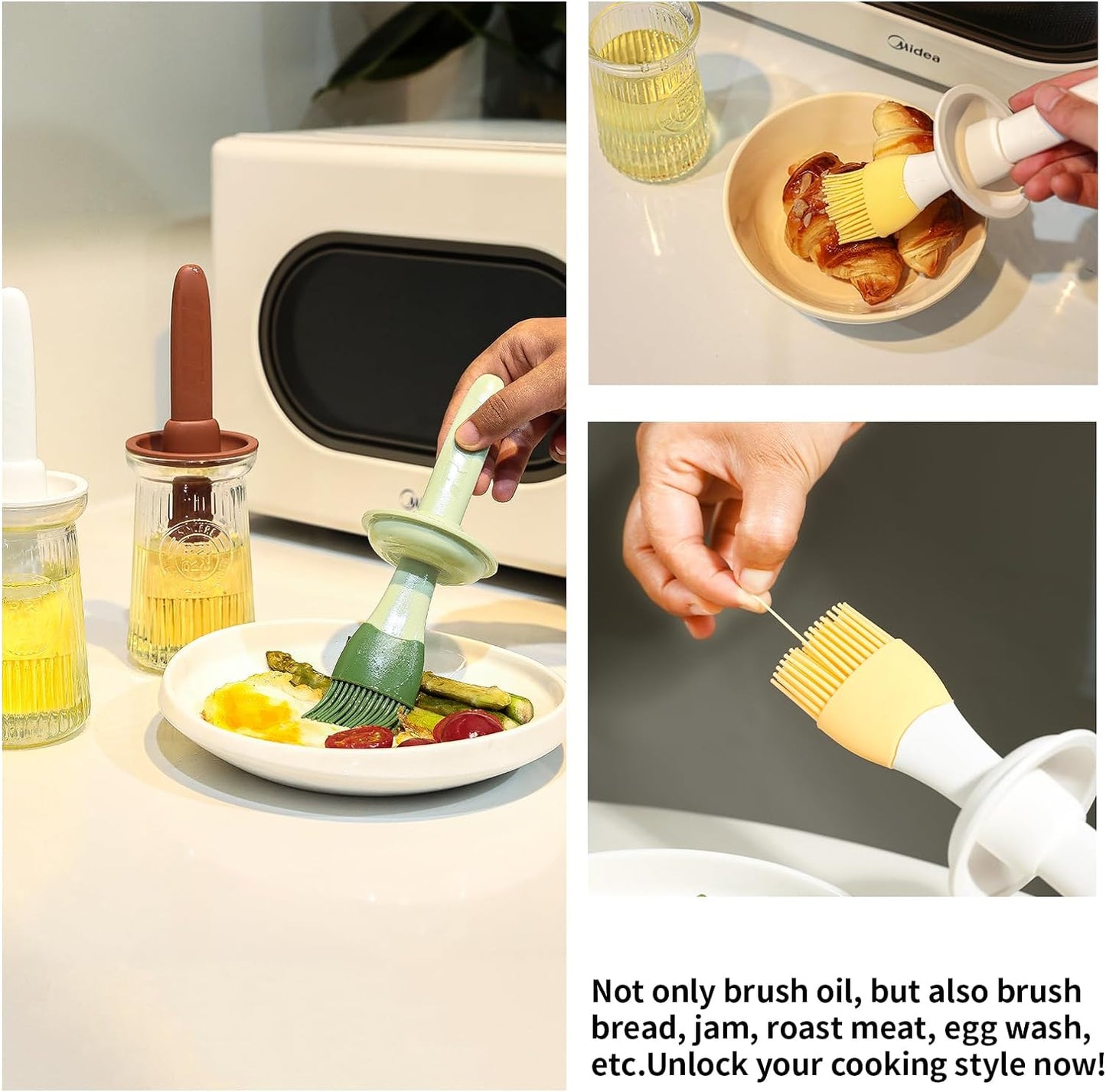 Oil Dispenser with Brush - Glass Olive Oil Dispenser for Kitchen, 3 IN 1 Oil Dispenser Bottle with Silicone Basting Brush for Cooking Vinegar Sauce BBQ Grill Frying (Brown)