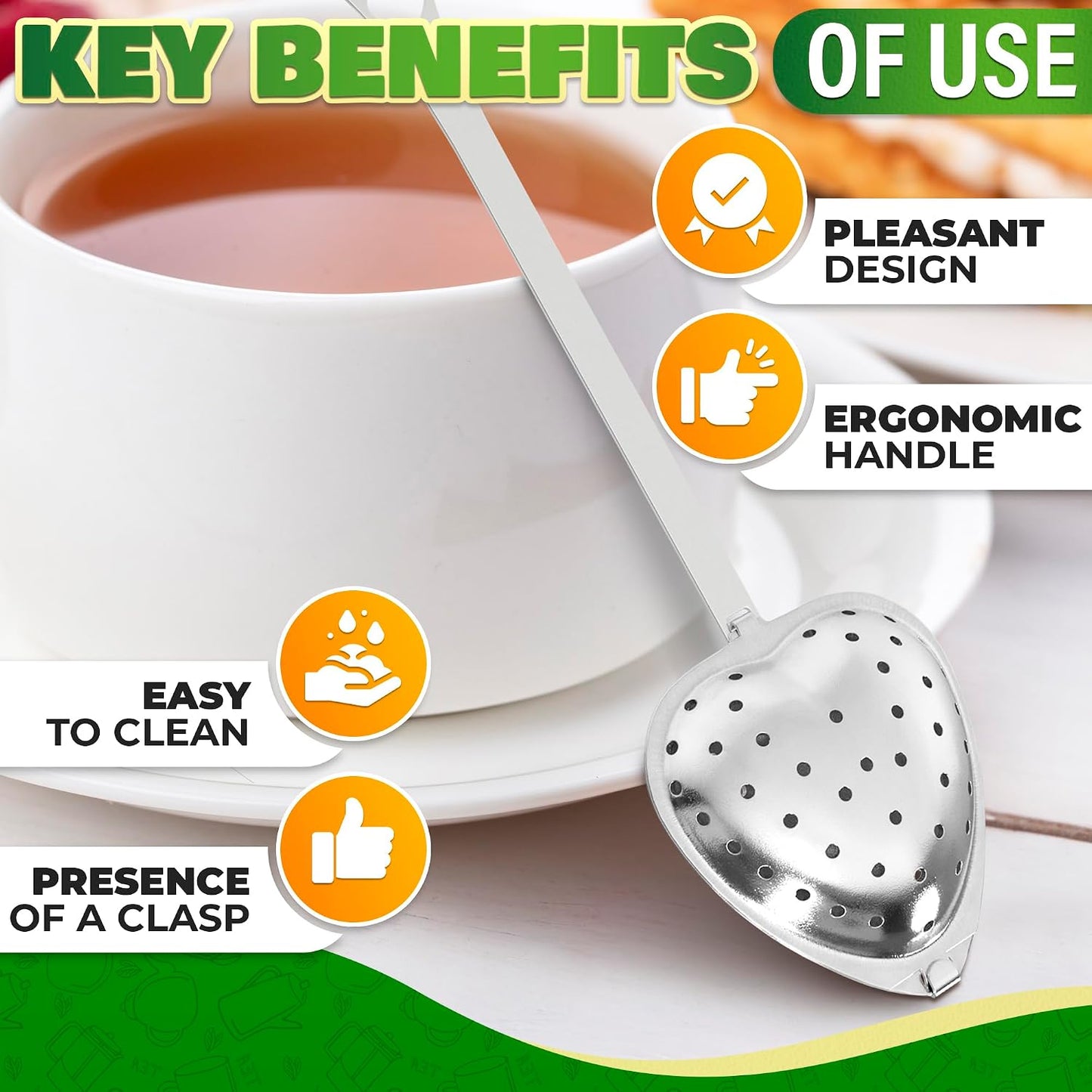 10 Pcs Heart Tea Infuser, 5.52 Inch, Stainless Steel Steeper | Heart Tea Strainer Bulk; Rust-Resistant; Dishwasher Safe; Secure Clasp, Easy Brewing Design; for Parties &amp; Gifting