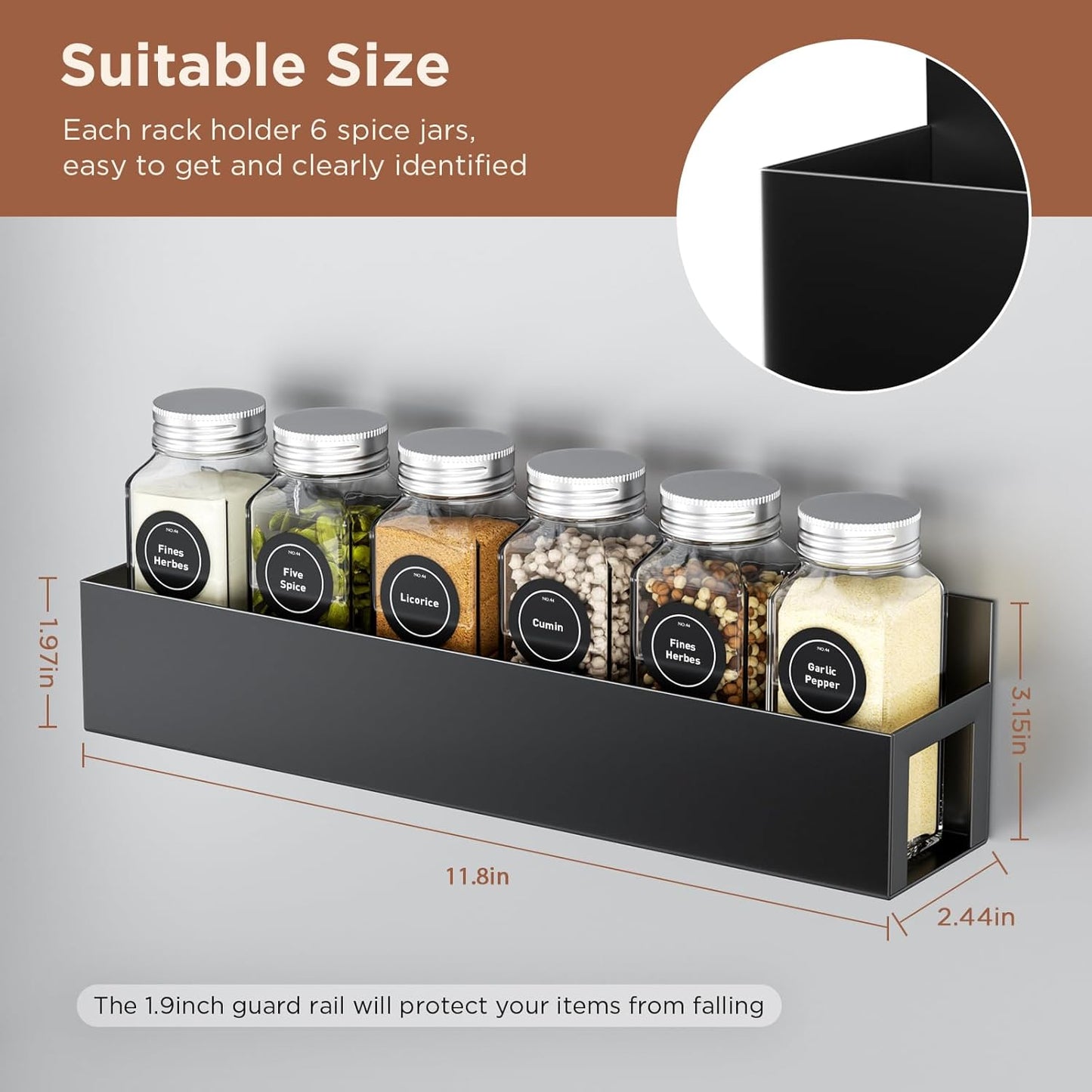 2 Pack Magnetic Spice Rack with 12 Spice Jars, Spice Labels, Magnetic Spice Organizer Shelf for Refrigerator, Microwave