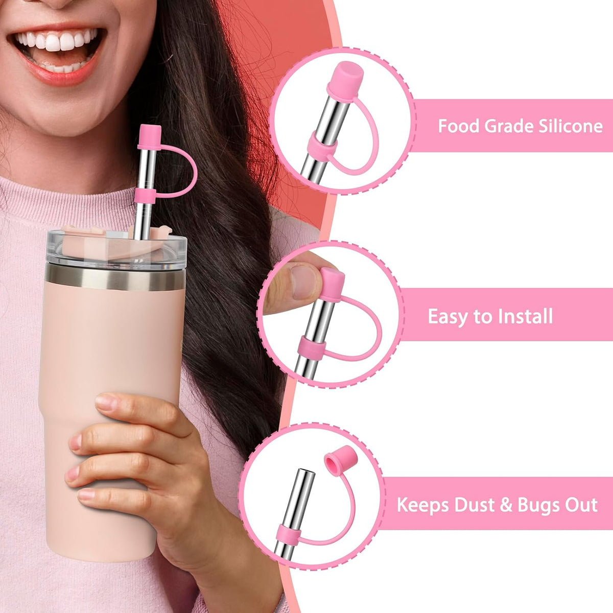 Jetstop 8.5" Stainless Steel Straws with Covers fit Stanley 14/20oz tumbler