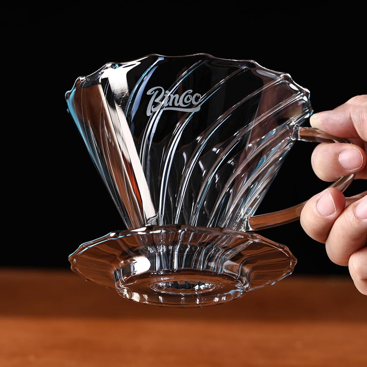 Bincoo Pour Over Coffee Dripper Set, V-shape 60° Cone Drip Coffee Maker, Included Borosilicate Glass Carafer and Coffee Dripper &amp; 50 Pcs Size 02 Paper Filter, 16oz(500ml) (Smoky Gray Set)