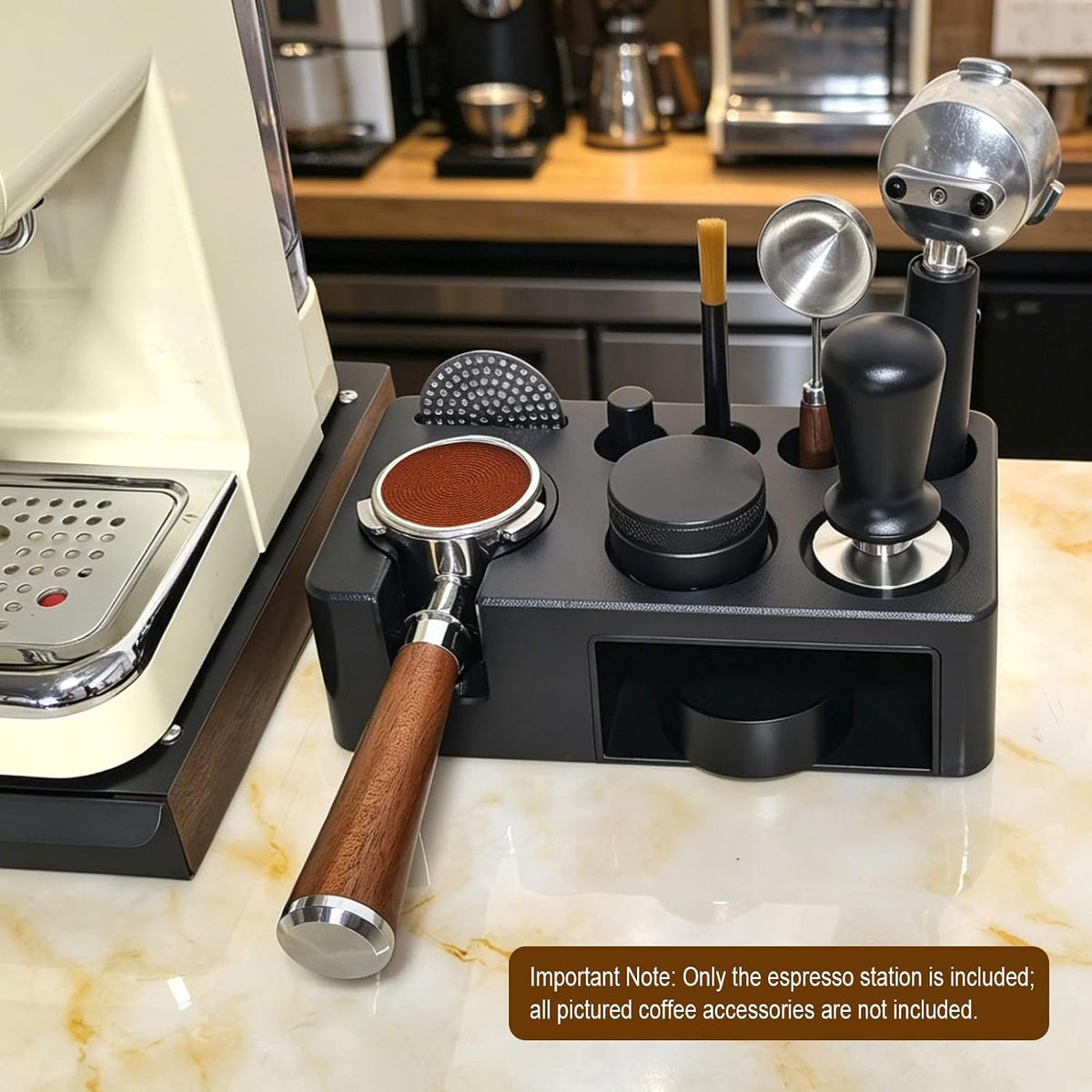Espresso Tamping Station,Multifunctional Espresso Tamper Station,Adjustable Height Portafilter Holder,Espresso Tools Storage (Black, 51-58mm)