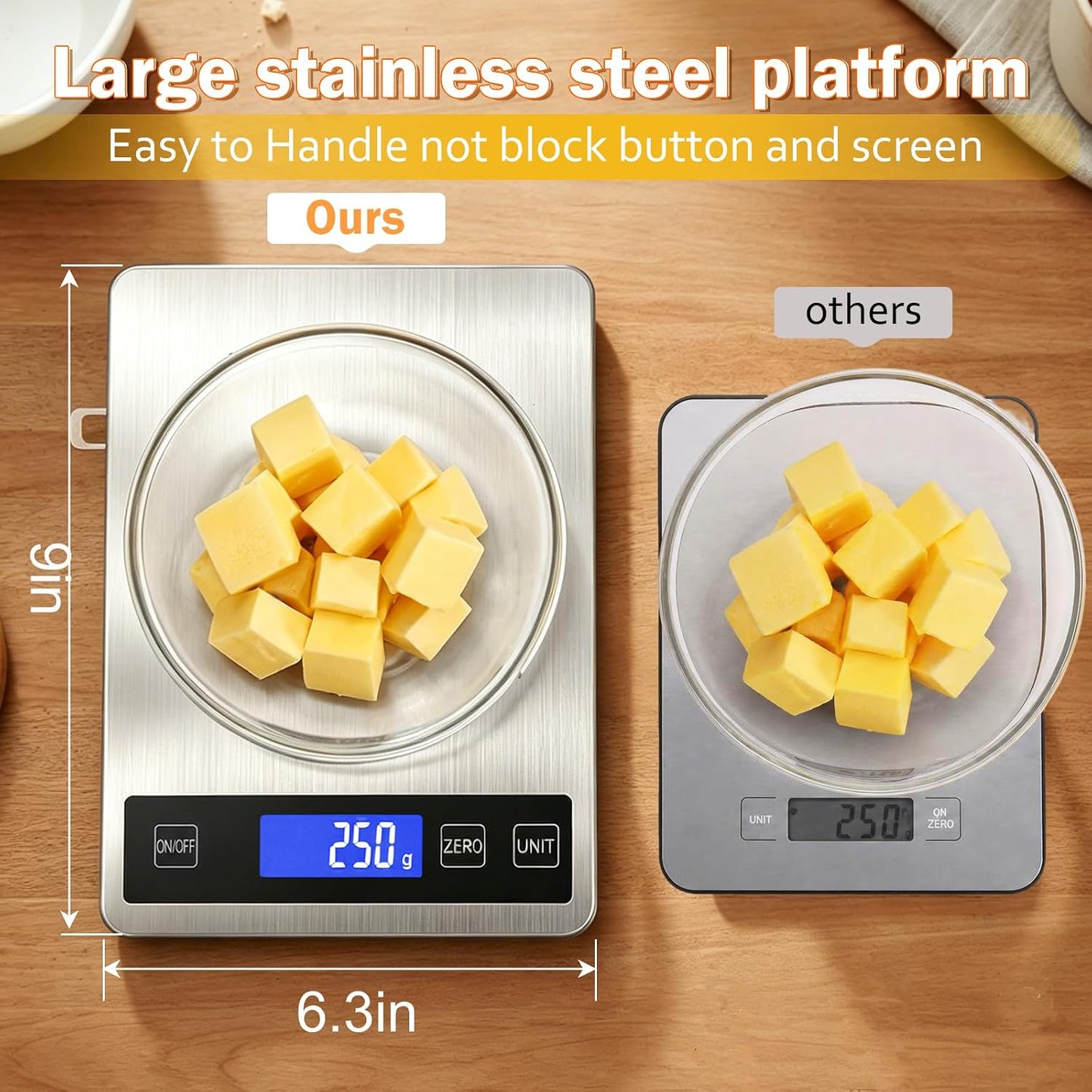 33lb Food Scale, Digital Kitchen Scale for Cooking Baking | Waterproof Stainless Steel Platform, USB Charging &amp; Battery Dual Power, Weighs in Grams and Ounces