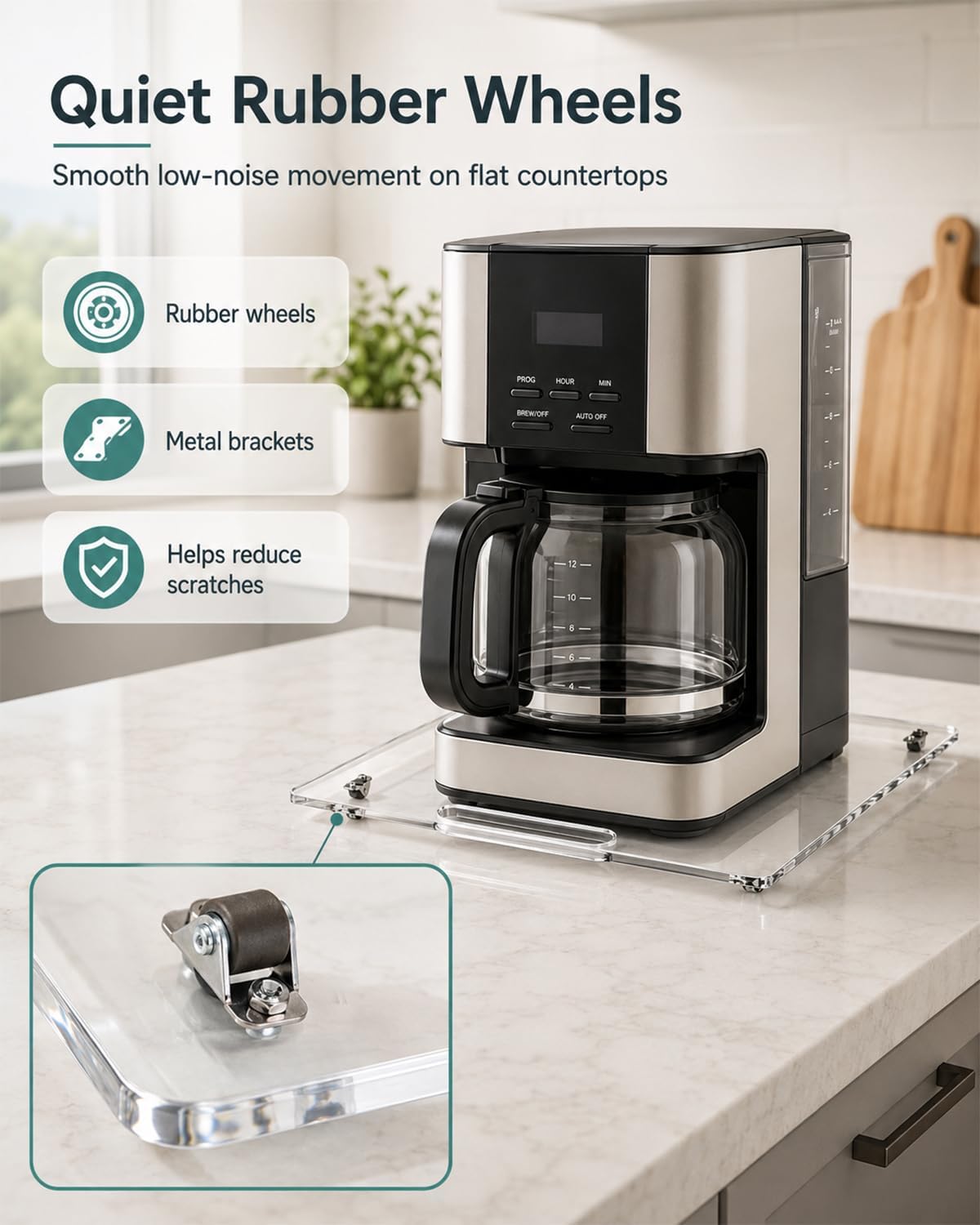 Appliance Slider – Sliding Tray for Coffee Maker, Clear Acrylic 13 x 14 In