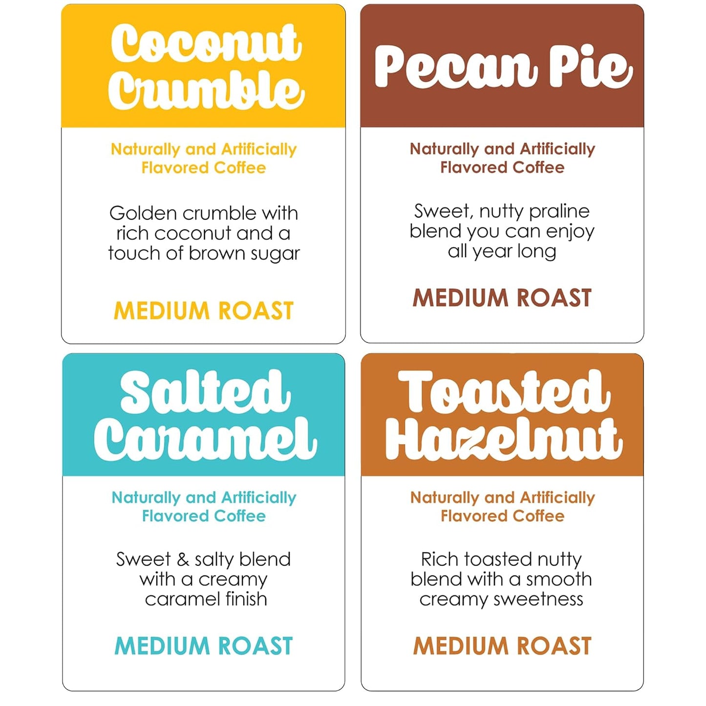 Donut Café K-Cup Coffee Pods, Medium Roast, Flavored Variety, 80 Count | Variety Pack Includes 20 Pecan Pie, 20 Coconut Crumble, 20 Salted Caramel, 20 Toasted Hazelnut, For Keurig K Cup Brewers