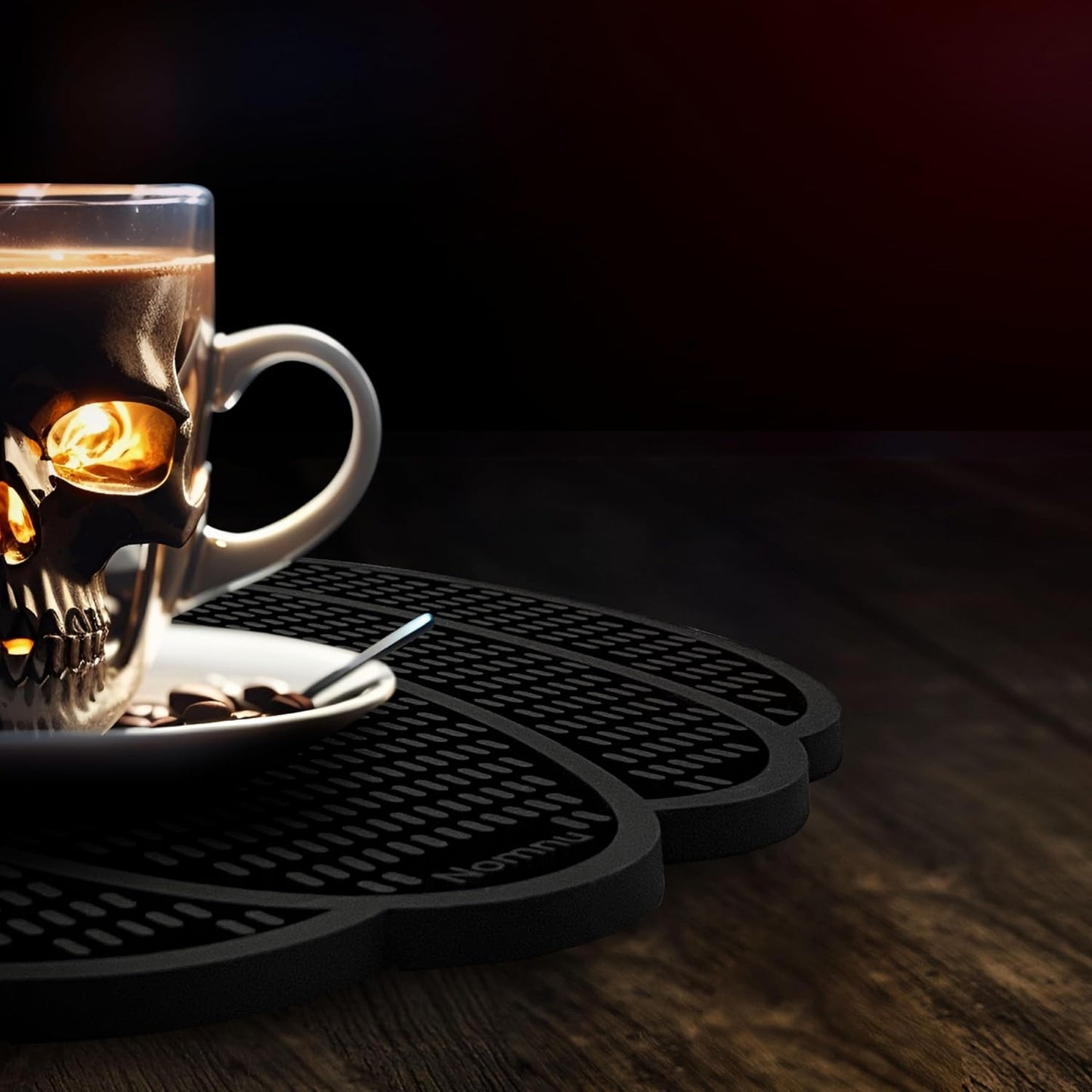 Nomnu Pumpkin Coffee Bar Mat, Gothic Halloween Coffee Bar Decor, Black | Non slip base, 1cm thick, 14.8x13.5 inches. Protects counters from spills and scratches year round. Goth Decor