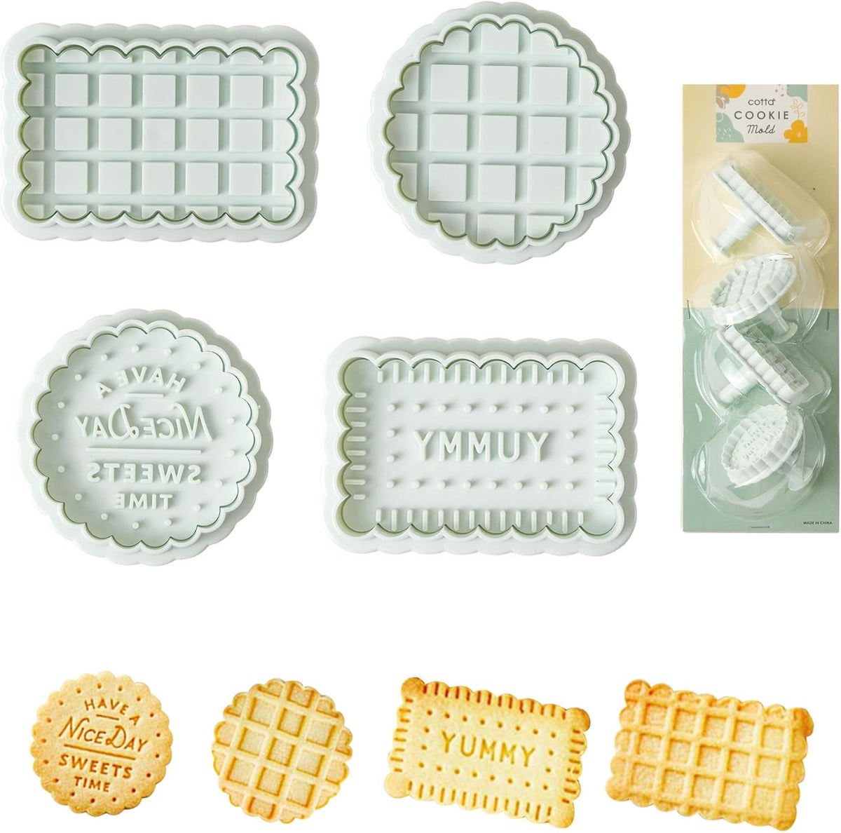 Cookie Stamps Set of 4, Cookie Press Mold, Decorating Supplies for DIY Baking, Cake, Pastry, Easy to Use-Biscuit Series