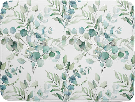 Sage Green Leaves Dish Drying Mats for Kitchen Counter 18x24 Inch, Leaves Kitchen Drying Mat,Watercolor Herbs Dishes Pad