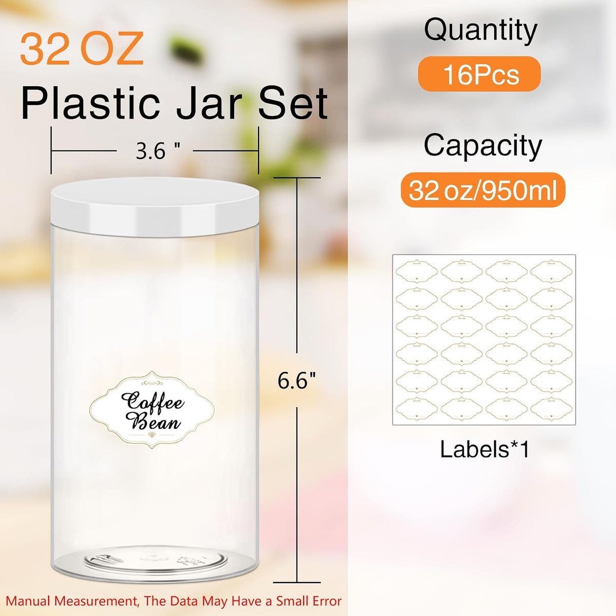 PeacePeo 32 OZ Plastic Jars with Lids