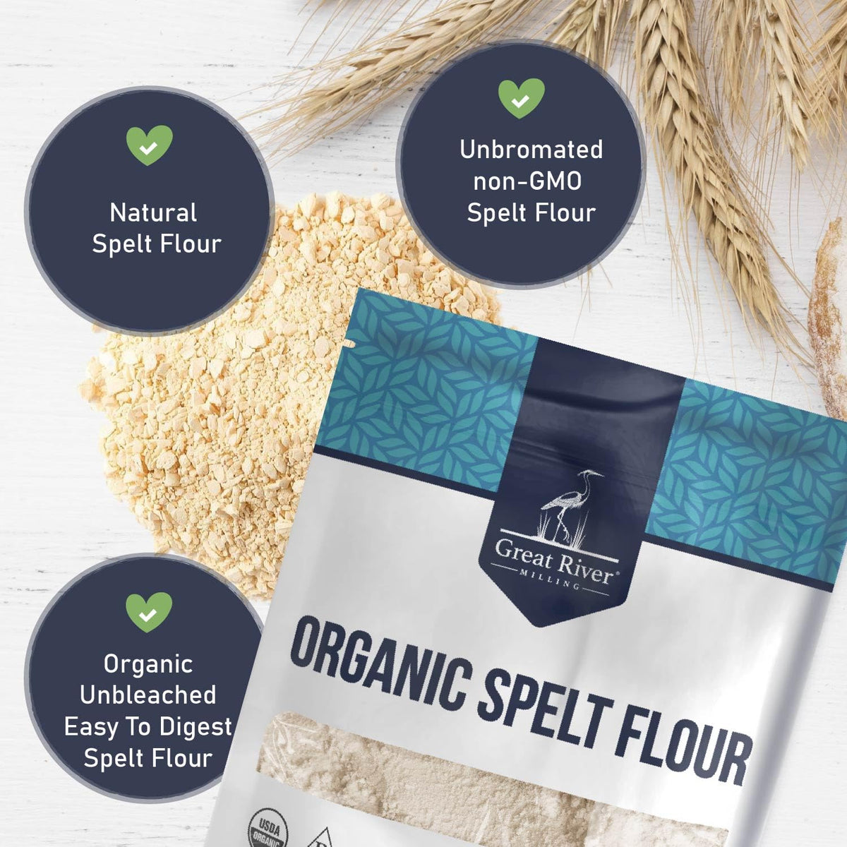 Great River Milling Organic Spelt Flour, Ancient Grain, 5 lb | Organic Whole-Grain Spelt Flour for bread, sourdough, muffins, cookies, pancakes, pizza dough and pastries; mild nutty