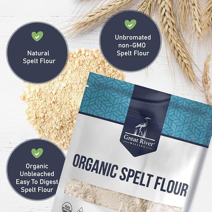 Great River Milling Organic Spelt Flour | Whole Grain Ancient Wheat Flour | USDA Organic, Non-GMO, Kosher | High Fiber, Mild Flavor | Ideal for Baking Breads, Muffins, Cookies & More | 5 Lb