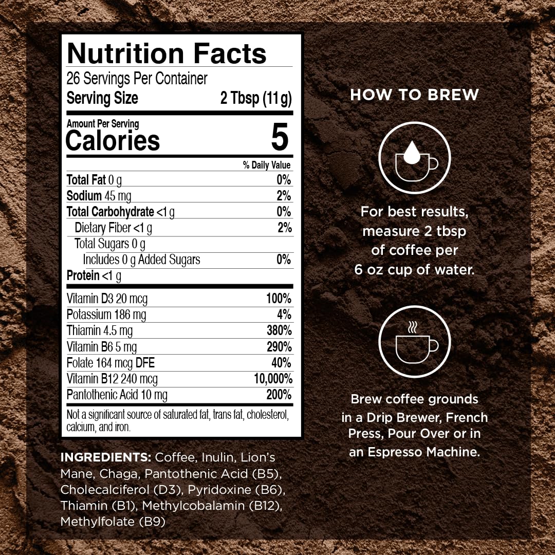 VitaCup Vanilla Flavored Mushroom Ground Coffee, 20oz, 2 Bags | 100% Arabica, Medium Dark Roast, Dark Roast, Boost Focus, Immunity, Memory &amp; Clarity, B Vitamins, D3, Chaga, Coffee Grounds,