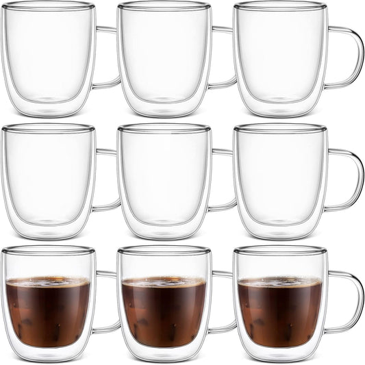 Gerrii Espresso Cups Double Walled Espresso Shot Glass with Handle Cups Insulated Clear Small Shot Glasses for Cappuccino