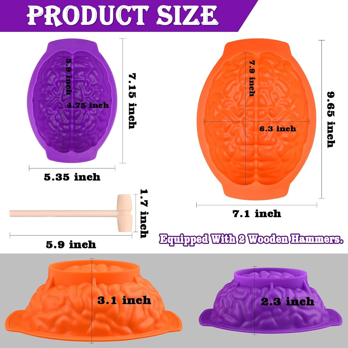 2 Pack Halloween 3D Human Brain Silicone Molds | Food-grade Silicone Molds, Human Brain Shape Baking Molds for Chocolate Bomb, Jelly, Cake, Gelatin, Candle and Resin