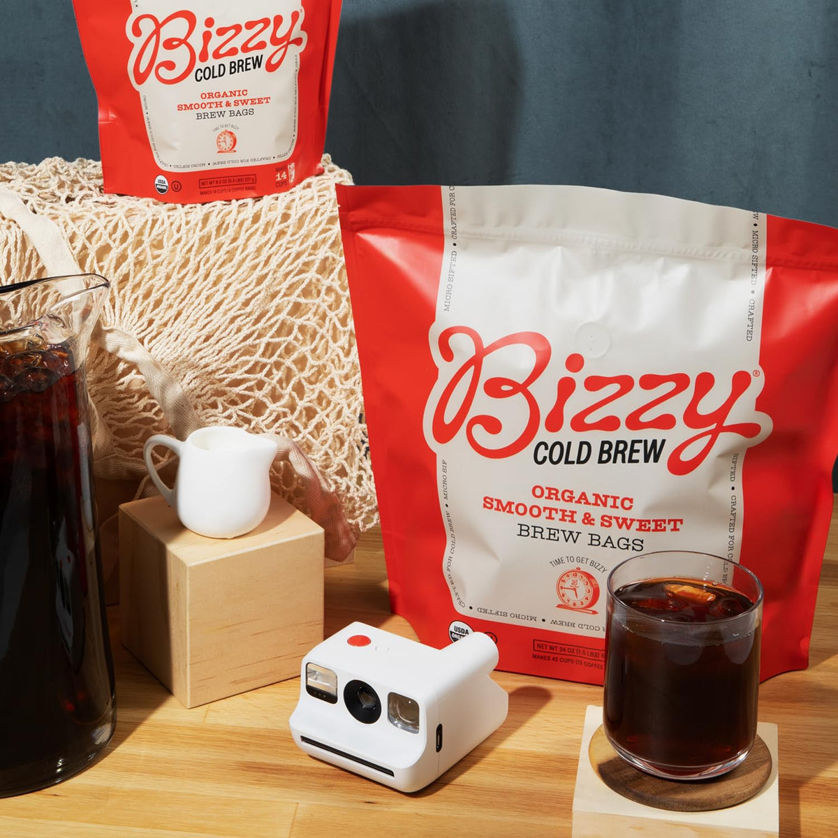 Bizzy Organic Cold Brew Coffee, Smooth &amp; Sweet Blend, Brew Bags, 12 ct | Coarse Ground Coffee in Brew Bags for Cold Brew, Medium Roast, Micro Sifted, Specialty Grade, 100% Arabica, Makes 42 Cups