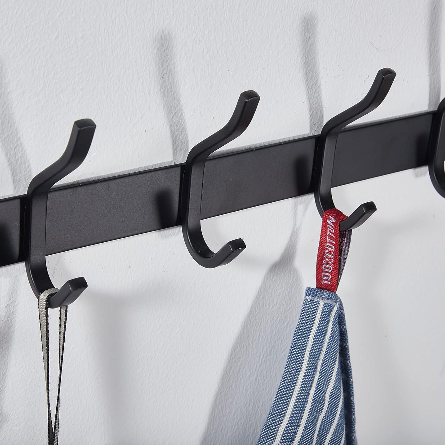 2 Pack Coat Rack Wall Mount, 12 Inch Wall Hooks with 4 Hooks, Black