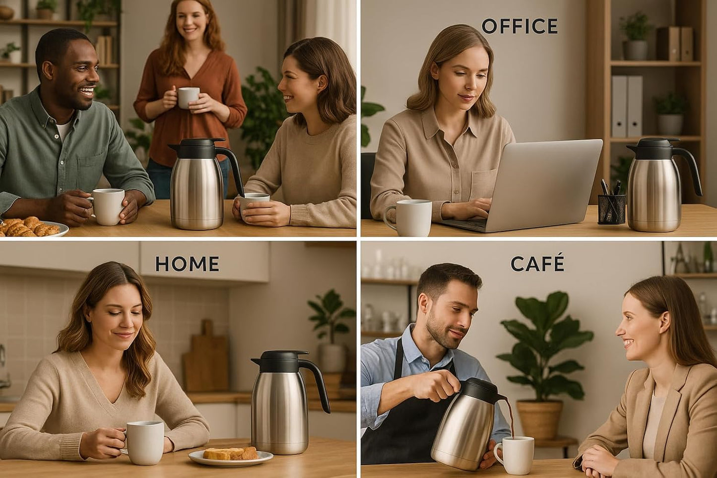 Heritage66 Thermal Coffee Carafe with Cleaning Brush – 68 oz (2 L) Vacuum Insulated Stainless Steel Beverage Dispenser, Keeps Drinks Hot 12 H/Cold 24 H, Ideal for Home, Office &amp; Parties