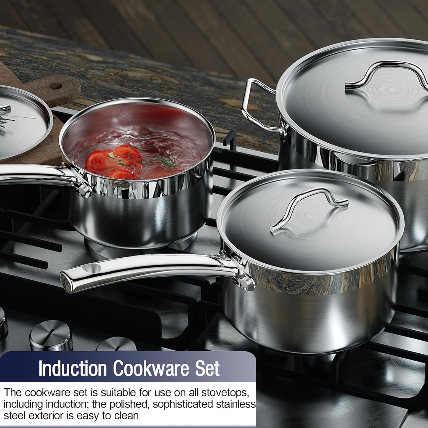 Cooks Standard Professional Cookware Set, Stainless Steel Pots Kitchen Set Includes Saucepans, Sauté Pan, Dutch Oven wit