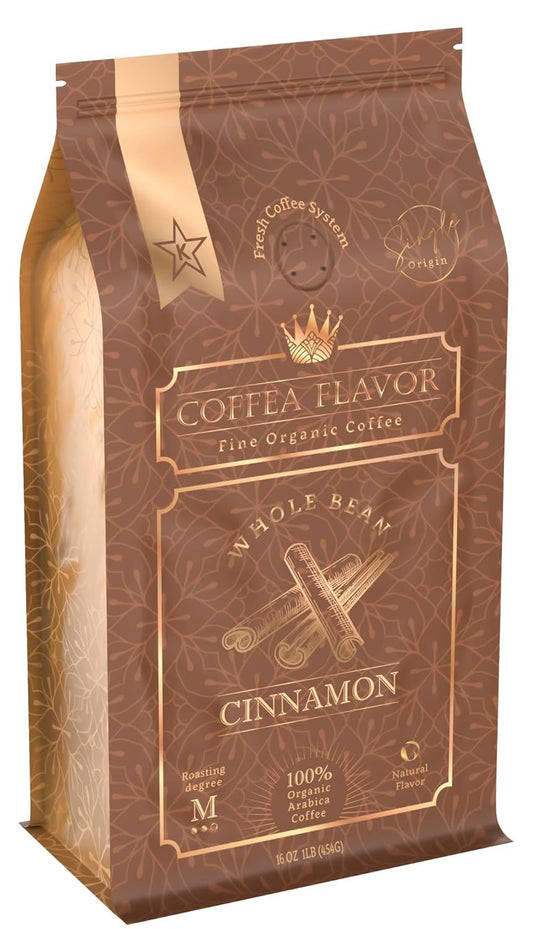 Cinnamon Flavored Whole Bean Coffee – 100% Arabica, Single Origin, Medium Roast, Naturally Sweetened, Warm and Spicy Flavor