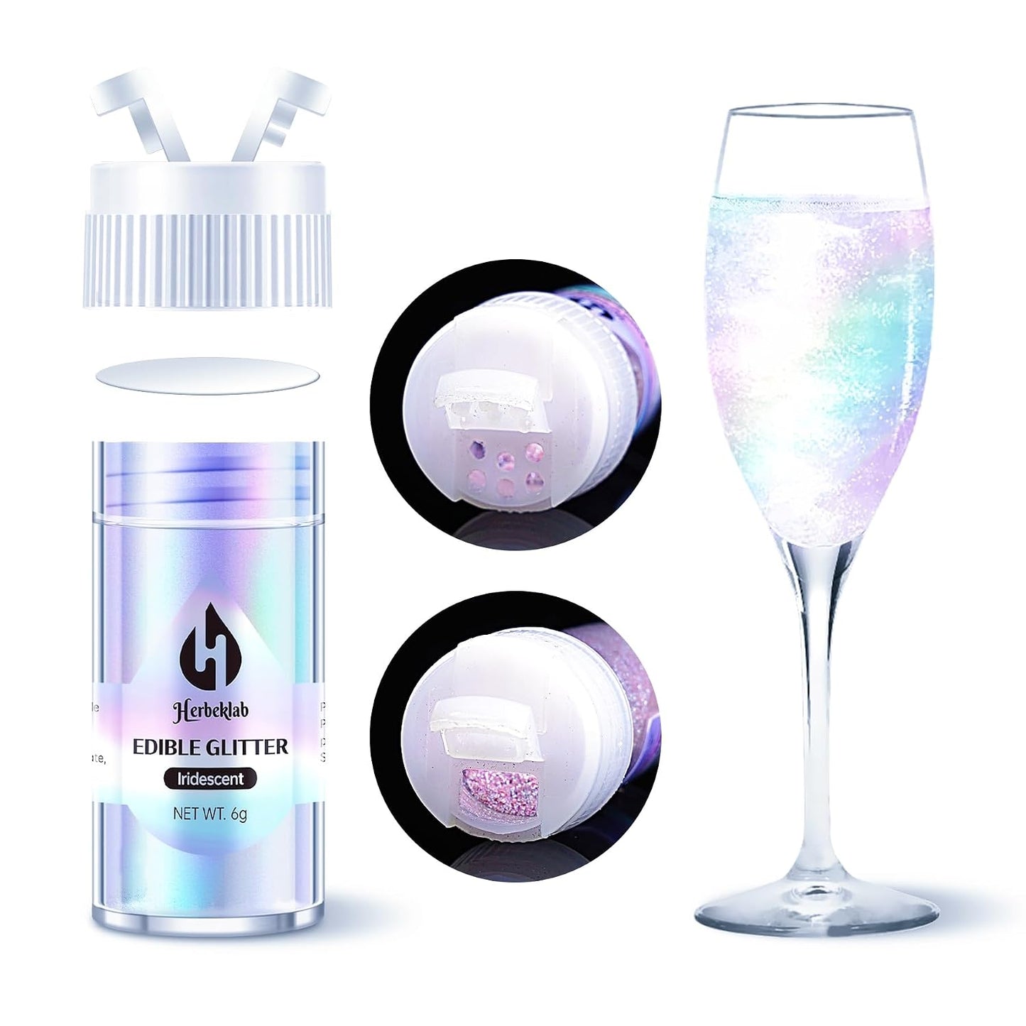 Iridescent Edible Glitter – 6g Rainbow Luster Dust Drink Glitter, Food Grade Shimmer Powder for Cocktails, Cakes, Beverages, Chocolate &amp; Candy