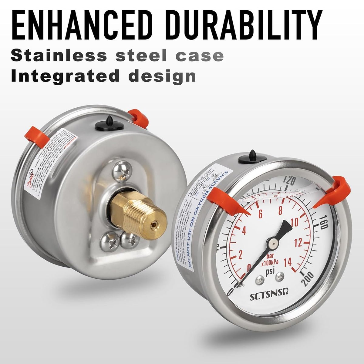 0 to 200 Psi Pressure Gauge, Liquid Filled, 1/4" NPT Back Mount