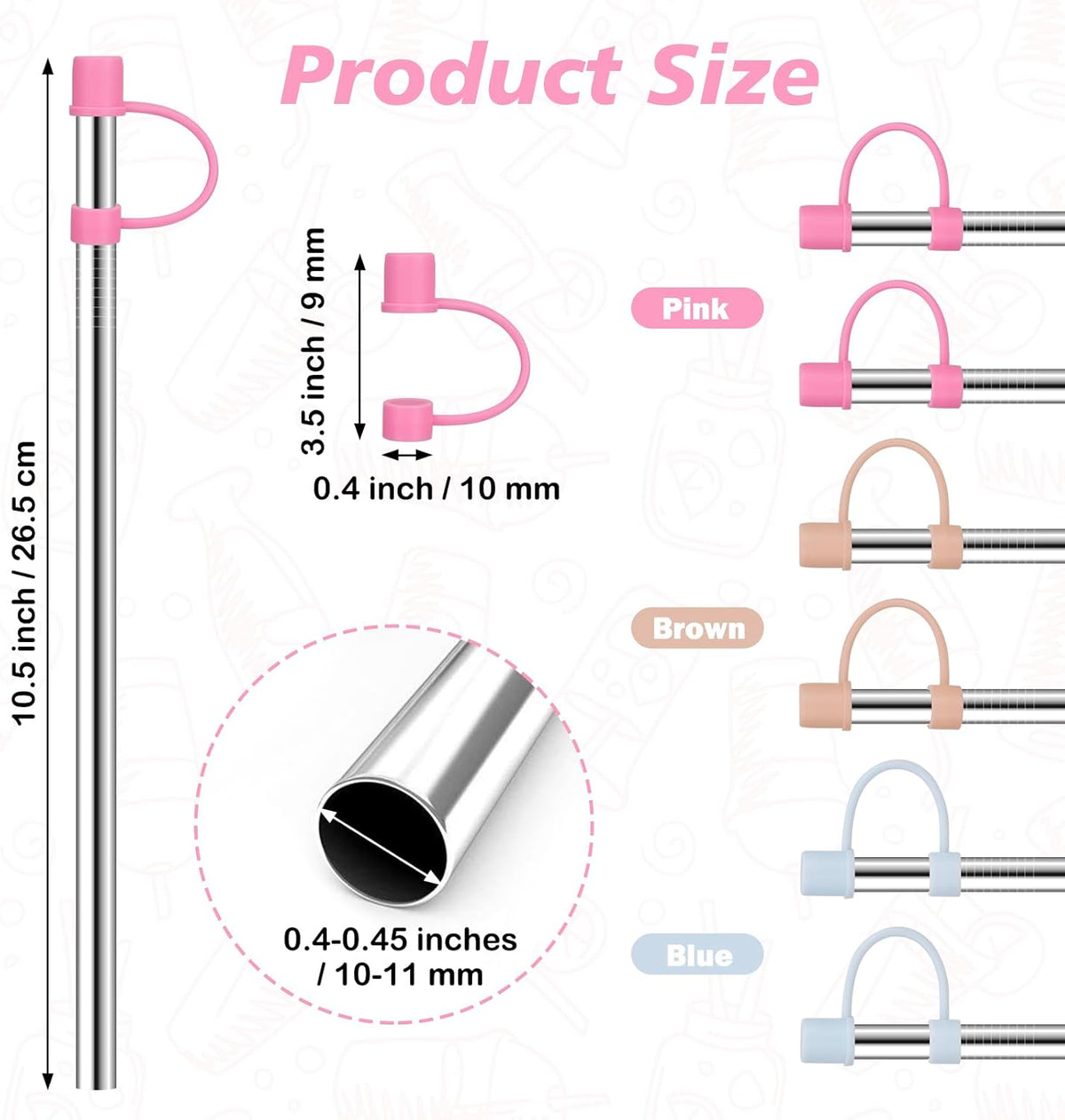Stainless Steel Straws with covers fit Stanley 30oz tumbler, Reusable 10.5 Inch Metal Straw with Silicone Tips & Cover Caps, Compatible with Stanley Quencher H2.0 (6 Pack: 3 Bent + 3 Straight)
