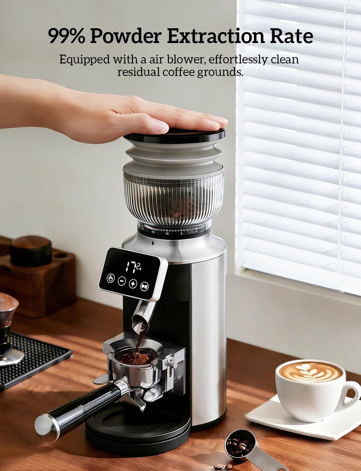 Neretva Stainless Steel Espresso Grinder with Portafilter Holder, Silver | 2 IN 1 Use Espresso Burr Grinder with 30 Grind Settings Anti-Static Coffee Grinder for Espresso/French Press/Drip/Siphon