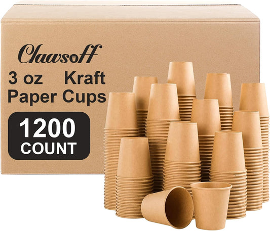 1200 Pack 3 oz Paper Cups, Disposable Kraft Small Mouthwash Bathroom Cups 3 Ounce, Hot/Cold Beverage Cups for Home, Kitchen,