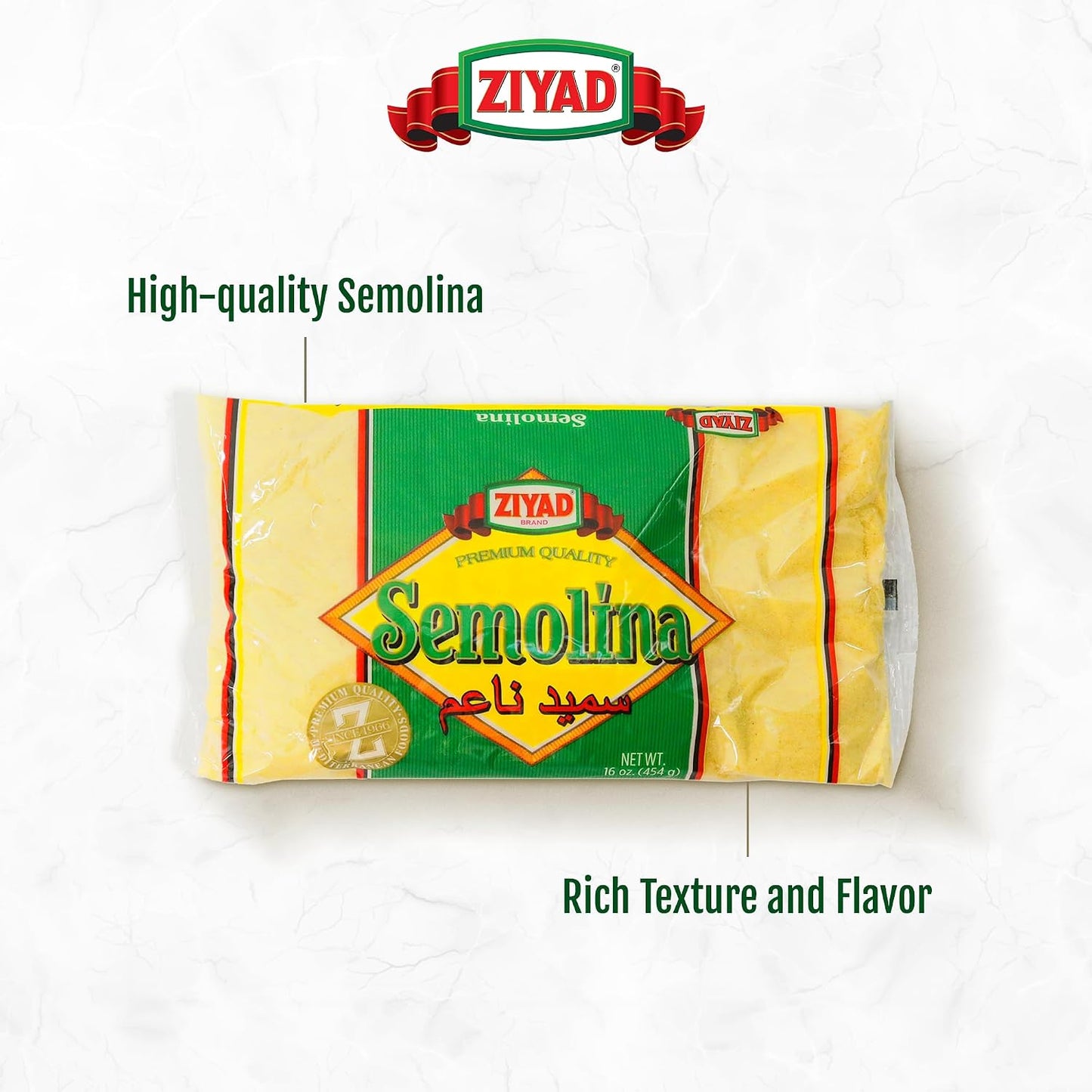 Ziyad Wheat Semolina Flour - 16oz - Versatile for Baking Bread, Pasta, Porridge &amp; More - Ideal Cooking Flour for Multiple Recipes