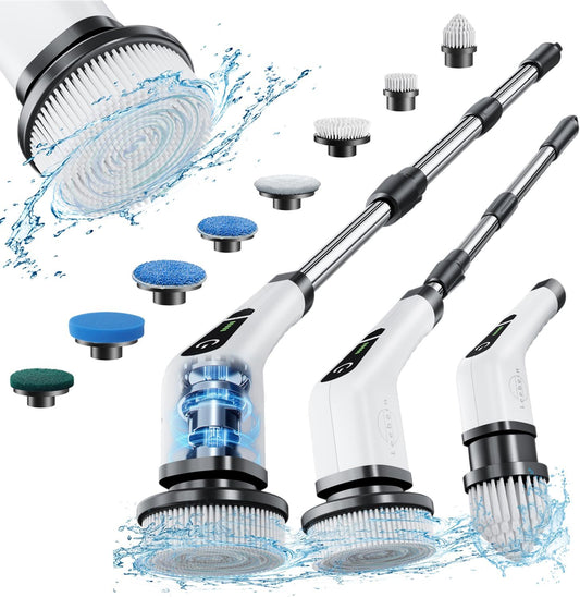 Leebein Electric Spin Scrubber, Cordless Cleaning Brush with 8 Replaceable Brush Heads, Tub and Floor Tile 360 Power
