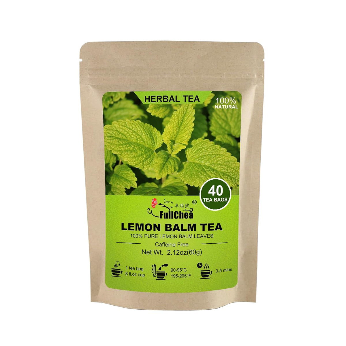 FullChea - Lemon Balm Tea Bags, 40 Count, Natural lemon balm leaves | Melissa Officinalis, caffeine-free, promotes relaxation and supports digestive comfort in herbal tea blends