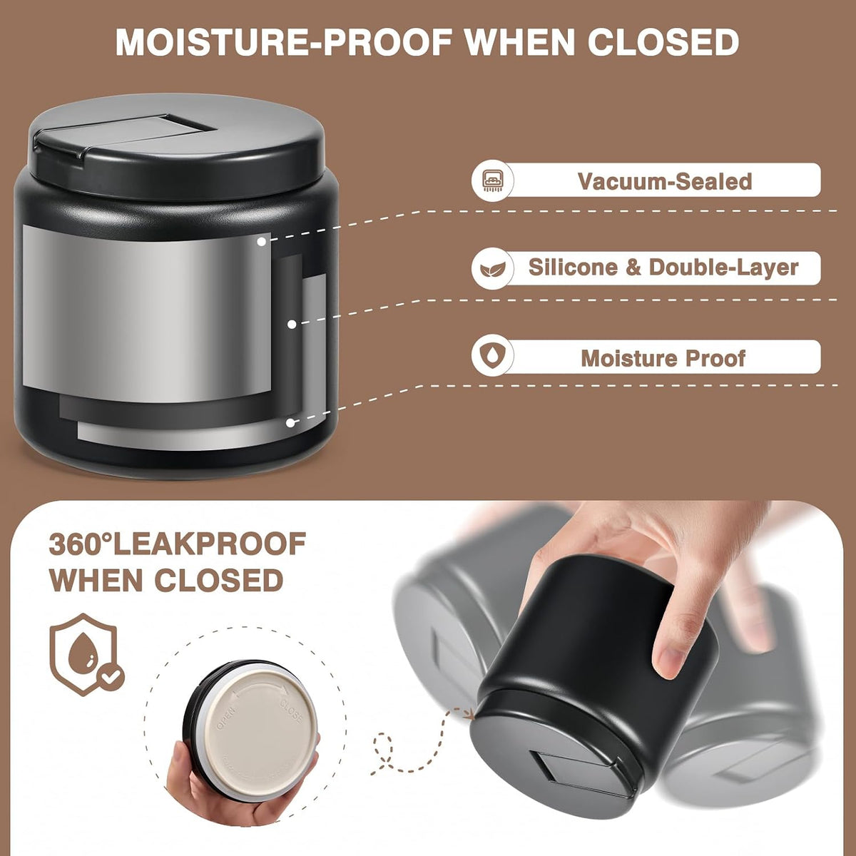 Coffee Canister, Premium Large Stainless Steel Insulated Vacuum Coffee Bean Storage Container Travel Jar, Kitchen Food Airtight Coffee Grounds Container for Tea, Sugar, Flour (26oz-Black)
