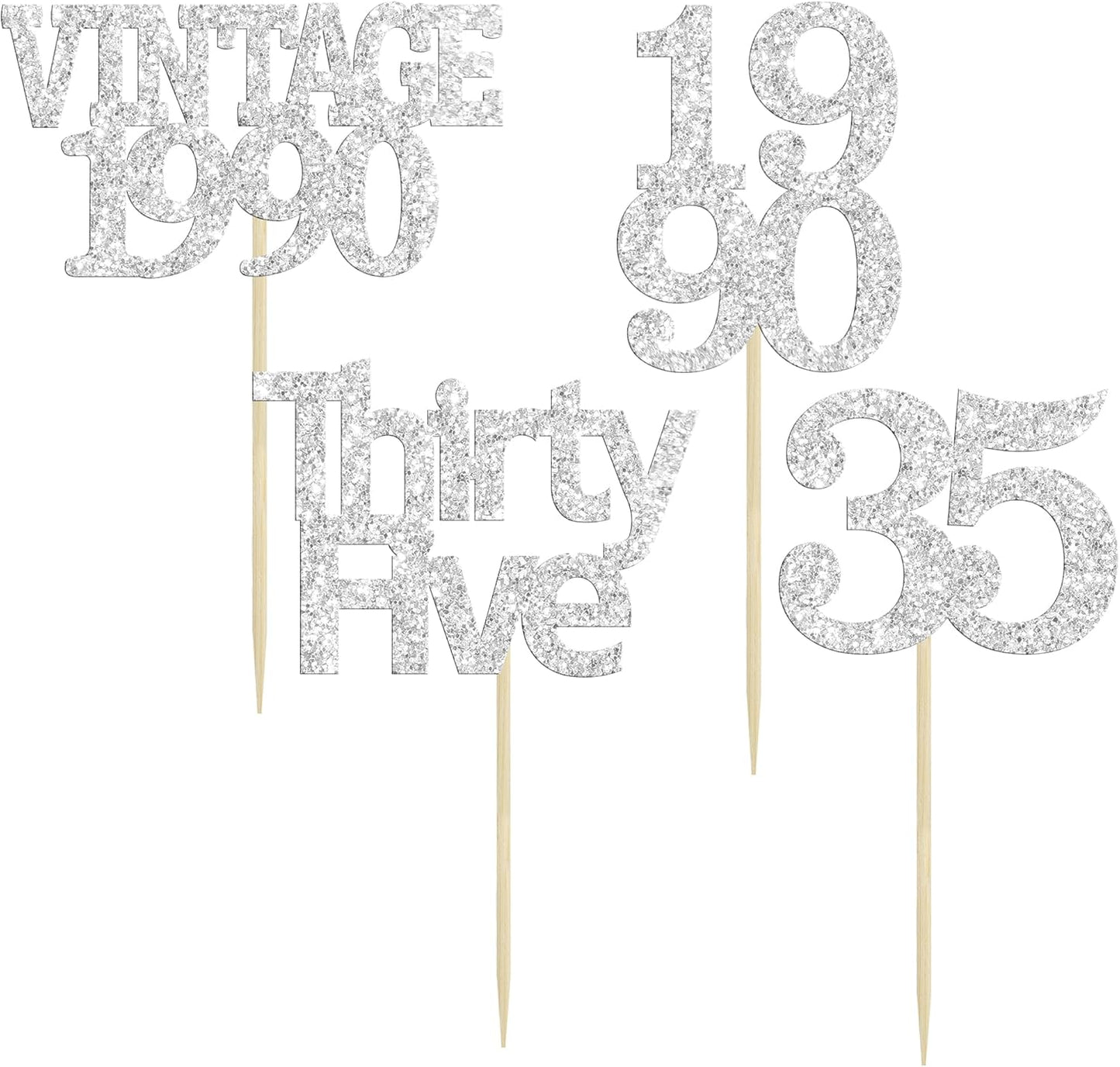 Gyufise 24Pcs Happy 35th Birthday Cupcake Toppers Glitter Thirty Five 35 Fabulous Vintage 1990 Cupcake Picks for 30th Birthday Wedding Anniversary Party Cake Decorations Supplies Rose Gold