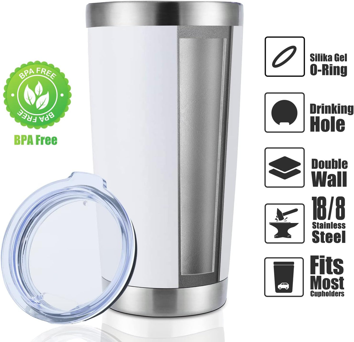 DOMICARE 20oz Stainless Steel Tumbler Bulk with Lid, Double Wall Vacuum Insulated Travel Mug, Powder Coated Coffee Cup, Powder White, 12 Pack