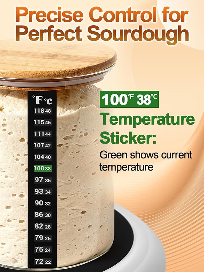 Sourdough Starter Warmer Kit - Precise 1°F Temperature (70~120°F Range) & 0~24H Timer Control Dough Heating Mat with 2 Thermometer Strips, Bread Baking Supplies Gifts, White
