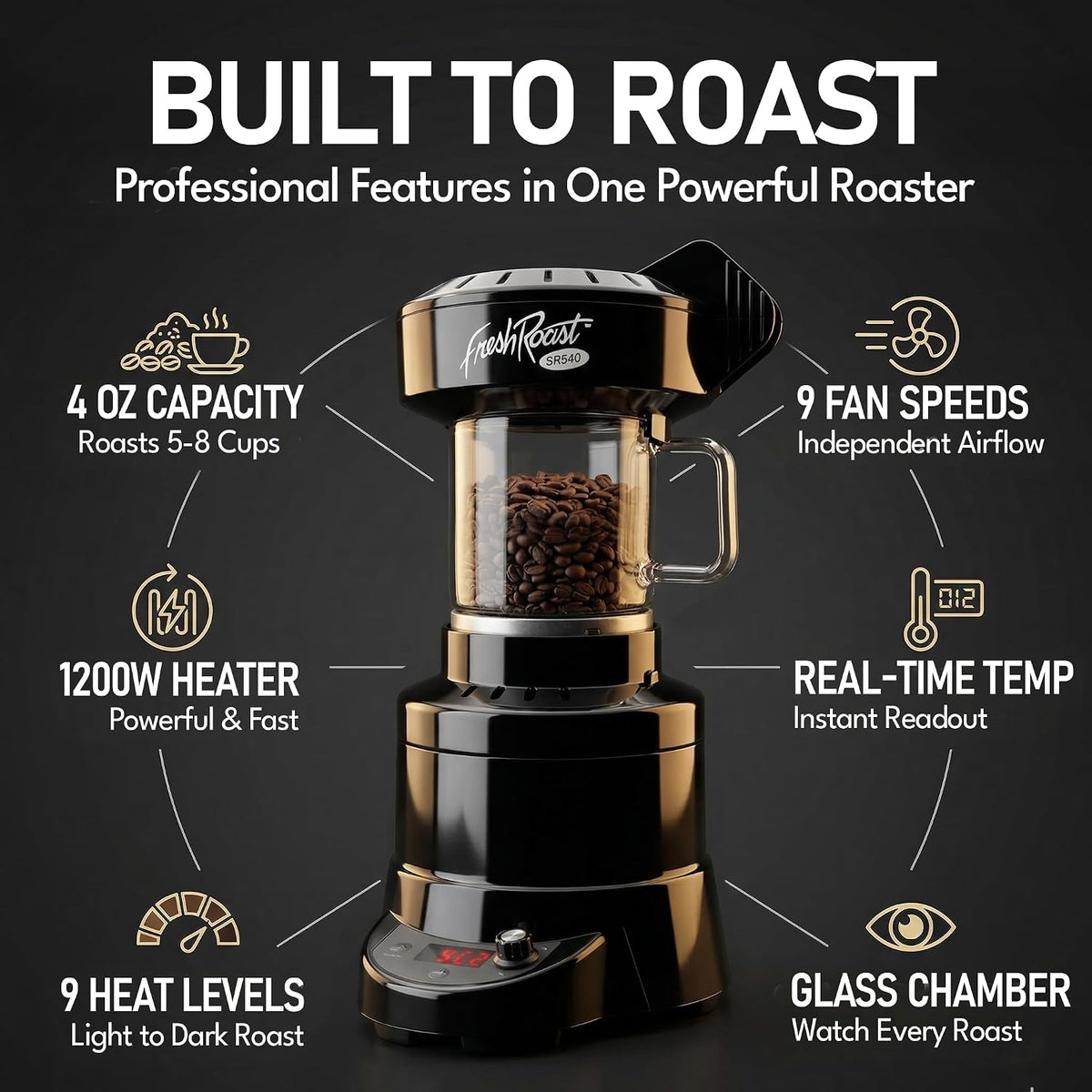 SR540 Automatic Coffee Bean Roaster | Roast Coffee At Home | Variable Heat Settings | Convection Fan Control | Digital Status Display | Speed Roasting System | The Freshest Roast On Earth