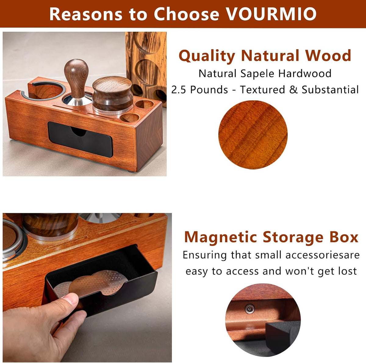 Espresso Tamping Station - 8 in 1 Espresso Coffee Organizer for Storage 51/53/54/58MM Espresso Tamper, Distributor, Portafilter &amp; Puck Screen Accessories, Wooden Tamper Station