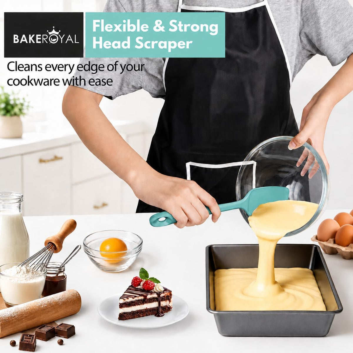 BakeRoyal Silicone Spatula Set, 600°F Heat Resistant, 4 Piece BPA-Free Food Grade Silicone Kitchen Utensils Set for Baking, Cooking &amp; Mixing, Non Stick Silicone Cooking Utensils Set - Aqua
